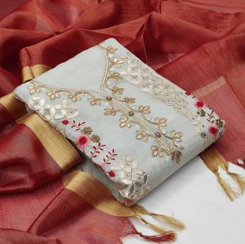 This Lovely Rich And Elegant Looking Modal Chanderi Based Designer Straight Suit To Your Wardrobe In Fine Color. Its Gota Patti Embroidered With Hand Work Top Is Fabricated On Modal Chanderi Paired With Santoon Based Bottom And Banarasi Jacquard Dupatta
