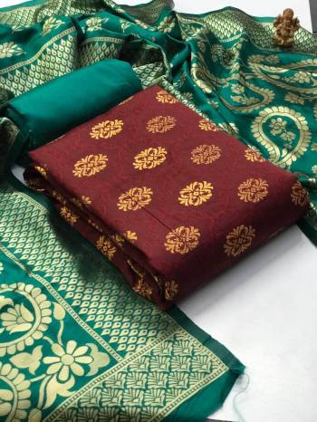 Look This Weaved Straight Suit In Fine Color. This Pretty Suit Is Banarasi Jacquard Based Top And Dupatta Beautified With Weave Designer And Bottom Are Tapeta Silk. Its Fabric Gives A Rich Look To Your Personalit.