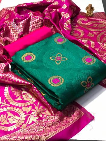 Look This Weaved Straight Suit In Fine Color. This Pretty Suit Is Banarasi Jacquard Based Top And Dupatta Beautified With Weave Designer And Bottom Are Tapeta Silk. Its Fabric Gives A Rich Look To Your Personalit.