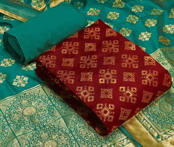 Look This Weaved Straight Suit In Fine Color. This Pretty Suit Is Banarasi Jacquard Based Top And Dupatta Beautified With Weave Designer And Bottom Are Tapeta Silk. Its Fabric Gives A Rich Look To Your Personalit.