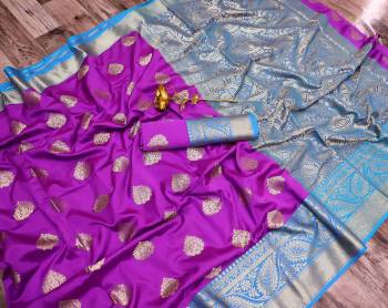 Adorn The Pretty Angelic Look Wearing This Heavy Designer Saree In Fine Color Paired With Contrasting Colored Blouse. This Saree Is Fabricated On Banarasi Silk Paired With Banarasi Silk Fabricated Blouse. Its Pretty Color Pallete Will Give An Attractive Look To Your Personality. 
