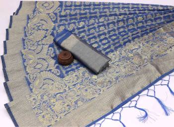 Attrective Look This Festive Season In This Very Pretty Fine Colored Designer Saree Paired With Blouse. This Saree and Blouse Are Banarasi Cotton Based Beautified With Detailed Wevon Jacquard Designer Saree. 
