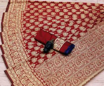 Celebrate This Festive Season In This Very Pretty Dark Colored Designer Saree Paired With Blouse. This Saree and Blouse Are Litchi Silk Based Beautified With Detailed Wevon Jacquard Designer Saree. 