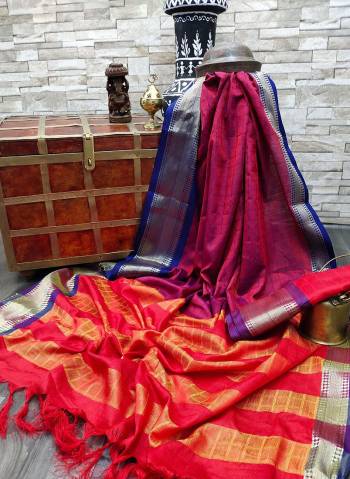 Celebrate This Festive Season In This Very Pretty Fine Colored Designer Saree Paired With Contrasting Colored Blouse. This Saree and Blouse Are Soft Silk Based Beautified With Detailed Wevon Designer Chex Saree. 