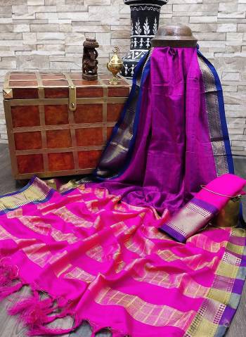 Celebrate This Festive Season In This Very Pretty Fine Colored Designer Saree Paired With Contrasting Colored Blouse. This Saree and Blouse Are Soft Silk Based Beautified With Detailed Wevon Designer Chex Saree. 