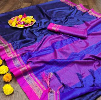 Celebrate This Festive Season In This Very Pretty Fine Colored Designer Saree Paired With Contrasting Colored Blouse. This Saree and Blouse Are Soft Silk Based Beautified With Detailed Wevon Designer Saree. 