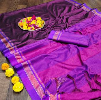Celebrate This Festive Season In This Very Pretty Fine Colored Designer Saree Paired With Contrasting Colored Blouse. This Saree and Blouse Are Soft Silk Based Beautified With Detailed Wevon Designer Saree. 