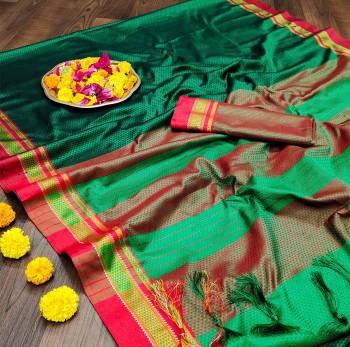 Celebrate This Festive Season In This Very Pretty Fine Colored Designer Saree Paired With Contrasting Colored Blouse. This Saree and Blouse Are Soft Silk Based Beautified With Detailed Wevon Designer Saree. 
