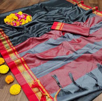 Celebrate This Festive Season In This Very Pretty Fine Colored Designer Saree Paired With Contrasting Colored Blouse. This Saree and Blouse Are Soft Silk Based Beautified With Detailed Wevon Designer Saree. 