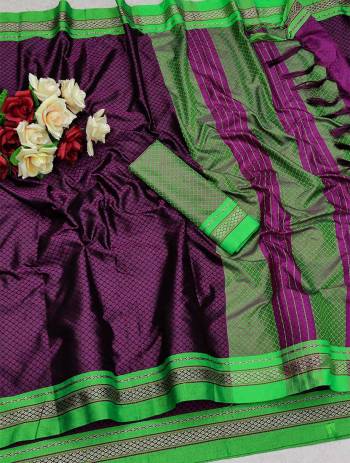 Celebrate This Festive Season In This Very Pretty Fine Colored Designer Saree Paired With Contrasting Colored Blouse. This Saree and Blouse Are Soft Silk Based Beautified With Detailed Wevon Designer Saree. 