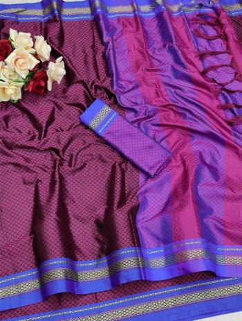 Celebrate This Festive Season In This Very Pretty Fine Colored Designer Saree Paired With Contrasting Colored Blouse. This Saree and Blouse Are Soft Silk Based Beautified With Detailed Wevon Designer Saree. 