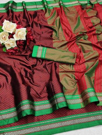 Celebrate This Festive Season In This Very Pretty Fine Colored Designer Saree Paired With Contrasting Colored Blouse. This Saree and Blouse Are Soft Silk Based Beautified With Detailed Wevon Designer Saree. 