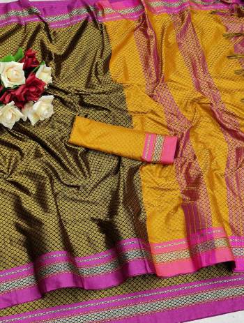 Celebrate This Festive Season In This Very Pretty Fine Colored Designer Saree Paired With Contrasting Colored Blouse. This Saree and Blouse Are Soft Silk Based Beautified With Detailed Wevon Designer Saree. 