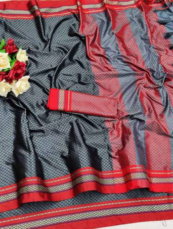 Celebrate This Festive Season In This Very Pretty Fine Colored Designer Saree Paired With Contrasting Colored Blouse. This Saree and Blouse Are Soft Silk Based Beautified With Detailed Wevon Designer Saree. 