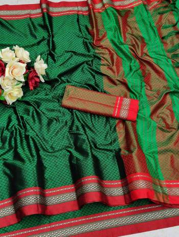 Celebrate This Festive Season In This Very Pretty Fine Colored Designer Saree Paired With Contrasting Colored Blouse. This Saree and Blouse Are Soft Silk Based Beautified With Detailed Wevon Designer Saree. 