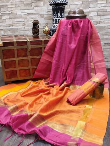 Garb This Very Pretty Fine Colored Designer Saree Paired With Blouse. This Saree and Blouse Are Bhagalpuri Silk Based Beautified With Detailed Wevon Designer Saree. 