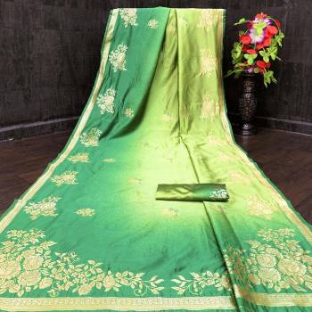 Look Attractive Wearing This Colored Saree Paired With Blouse.  This Heavy Weving Designer With Spray Printed Saree Is Lichi Silk Based Which Gives A Rich Look To Your Personality. Buy This Pretty Saree Now.
