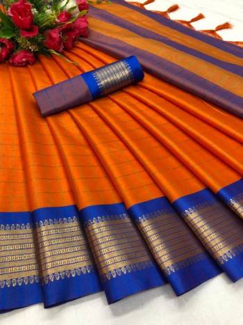 Look Attractive Wearing This Colored Saree Paired With Contrasted Color Blouse.  This Heavy Weving Designer With Saree Is Soft Silk Based Which Gives A Rich Look To Your Personality. Buy This Pretty Saree Now.