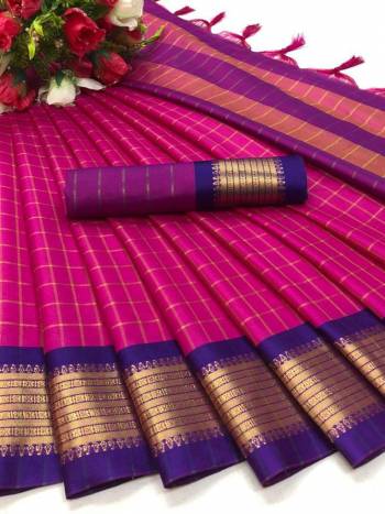 Look Attractive Wearing This Colored Saree Paired With Contrasted Color Blouse.  This Heavy Weving Designer With Saree Is Soft Silk Based Which Gives A Rich Look To Your Personality. Buy This Pretty Saree Now.