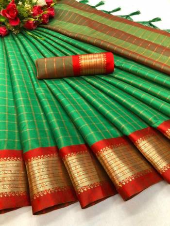 Look Attractive Wearing This Colored Saree Paired With Contrasted Color Blouse.  This Heavy Weving Designer With Saree Is Soft Silk Based Which Gives A Rich Look To Your Personality. Buy This Pretty Saree Now.
