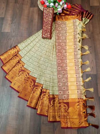 Look This Pretty Angelic Wearing This Wevon Jacquard Designer Saree In Fine Color Paired With Contrased Color Blouse. This Saree Is Fabricated On Cotton Silk Paired With Cotton Silk Fabricated Blouse. Its Pretty Color Pallete Will Give An Attractive Look To Your Personality. 