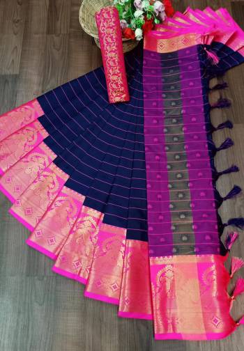 Look This Pretty Angelic Wearing This Wevon Jacquard Designer Saree In Fine Color Paired With Contrased Color Blouse. This Saree Is Fabricated On Cotton Silk Paired With Cotton Silk Fabricated Blouse. Its Pretty Color Pallete Will Give An Attractive Look To Your Personality. 