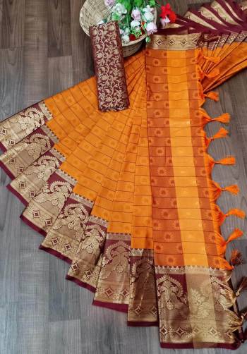 Look This Pretty Angelic Wearing This Wevon Jacquard Designer Saree In Fine Color Paired With Contrased Color Blouse. This Saree Is Fabricated On Cotton Silk Paired With Cotton Silk Fabricated Blouse. Its Pretty Color Pallete Will Give An Attractive Look To Your Personality. 