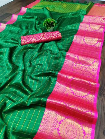 Garb This Pretty Angelic Wearing This Wevon Jacquard Designer Saree In Fine Color Paired With Contrased Color Blouse. This Saree Is Fabricated On Cotton Silk Paired With Cotton Silk Fabricated Blouse. Its Pretty Color Pallete Will Give An Attractive Look To Your Personality. 