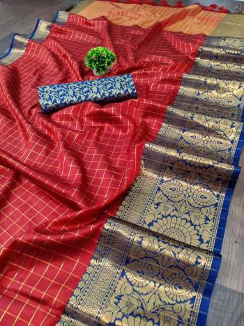 Garb This Pretty Angelic Wearing This Wevon Jacquard Designer Saree In Fine Color Paired With Contrased Color Blouse. This Saree Is Fabricated On Cotton Silk Paired With Cotton Silk Fabricated Blouse. Its Pretty Color Pallete Will Give An Attractive Look To Your Personality. 