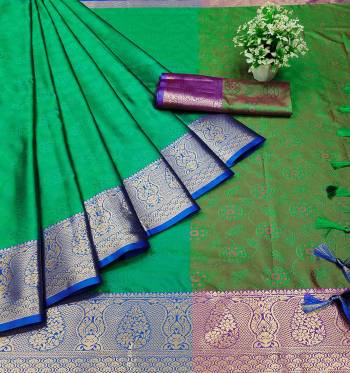 Garb This Pretty Angelic Look Wearing This Heavy Wevon Jacquard Designer Saree In Fine Color Paired With Blouse. This Saree Is Fabricated On Kanjivaram Silk Paired With Kanjivaram Silk Fabricated Blouse. Its Pretty Color Pallete Will Give An Attractive Look To Your Personality. 