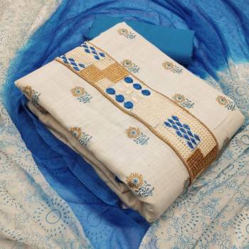 Look Pretty This Designer Long Length Suit In Lovely Color.?Its Pretty Printed With Embroidred Top Is Slub Cotton Based Paired With Cotton Bottom And Naznin Fabricated Printed Dupatta  Which Gives An Attractive To The Suit.