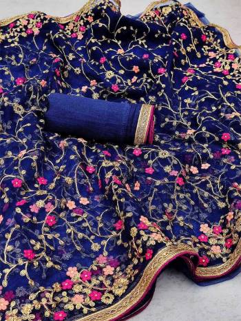 Actrative This Pretty Angelic Look Wearing This Party Wear Heavy Designer Embroidery Work Saree With Blouse. This Saree Is Fabricated On Net Paired With Blouse. Its Pretty Color Pallete Will Give An Attractive Look To Your Personality. 