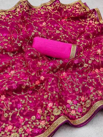 Actrative This Pretty Angelic Look Wearing This Party Wear Heavy Designer Embroidery Work Saree With Blouse. This Saree Is Fabricated On Net Paired With Blouse. Its Pretty Color Pallete Will Give An Attractive Look To Your Personality. 