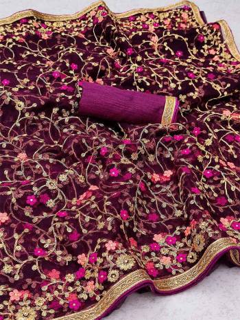 Actrative This Pretty Angelic Look Wearing This Party Wear Heavy Designer Embroidery Work Saree With Blouse. This Saree Is Fabricated On Net Paired With Blouse. Its Pretty Color Pallete Will Give An Attractive Look To Your Personality. 