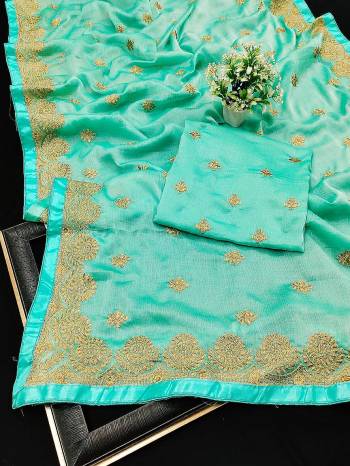 Actrative This Pretty Angelic Look Wearing This Party Wear Heavy Designer Jari Embroidery Work Saree With Blouse. This Saree Is Fabricated On Chiffon Paired With Blouse. Its Pretty Color Pallete Will Give An Attractive Look To Your Personality. 