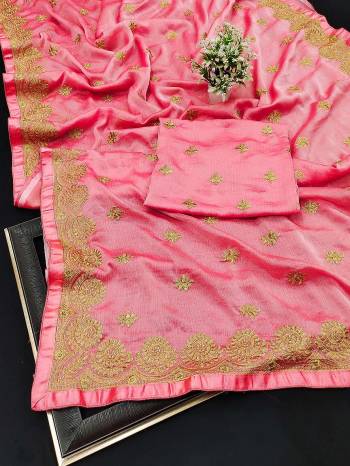 Actrative This Pretty Angelic Look Wearing This Party Wear Heavy Designer Jari Embroidery Work Saree With Blouse. This Saree Is Fabricated On Chiffon Paired With Blouse. Its Pretty Color Pallete Will Give An Attractive Look To Your Personality. 