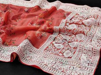 Actrative This Pretty Angelic Look Wearing This Party Wear Printed With Designer Embroidery Work Saree With Blouse. This Saree Is Fabricated On Organza Paired With Blouse. Its Pretty Color Pallete Will Give An Attractive Look To Your Personality. 