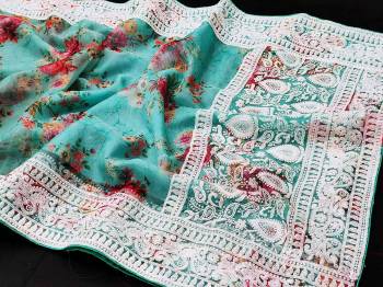 Actrative This Pretty Angelic Look Wearing This Party Wear Printed With Designer Embroidery Work Saree With Blouse. This Saree Is Fabricated On Organza Paired With Blouse. Its Pretty Color Pallete Will Give An Attractive Look To Your Personality. 