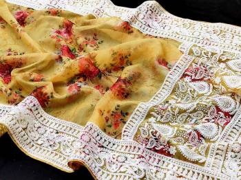 Actrative This Pretty Angelic Look Wearing This Party Wear Printed With Designer Embroidery Work Saree With Blouse. This Saree Is Fabricated On Organza Paired With Blouse. Its Pretty Color Pallete Will Give An Attractive Look To Your Personality. 