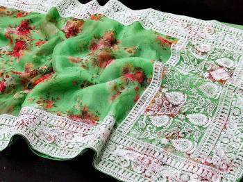 Actrative This Pretty Angelic Look Wearing This Party Wear Printed With Designer Embroidery Work Saree With Blouse. This Saree Is Fabricated On Organza Paired With Blouse. Its Pretty Color Pallete Will Give An Attractive Look To Your Personality. 