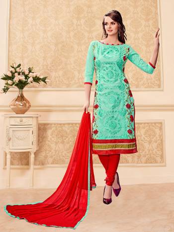 This Beautifull Colored Suit Is Fabricated In Glass Cotton While Being Paired With A Nazmin Dupatta. The Highlight Of The Garment Is The Lovely Colored Embroidery Designs On The Suit . Add The Zing Of Oxidized Jewelry To The Outfit And Look Spectacular For A Daily Wear Casual Style.This Amazing Collection Only for U Grab It Now.  