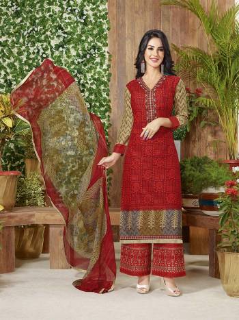 Add Up New Casual Wear Suit To Your Wardrobe With This New Suit Collection. Grab This Red Colored Dress Material And Make It Stich As Per Your Desired Size And Comfort. Make It As Chudidar Or Plazzo.