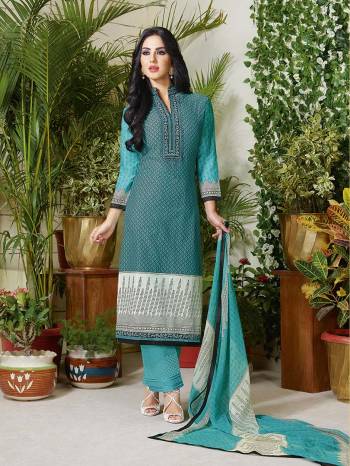 New Color For Your Casual Collection In Suit Is Here. This  Steel Blue And Aqua Colored Dress Material Is Fabricated On Cotton Which Is Comfortable To Wear All Day Long.