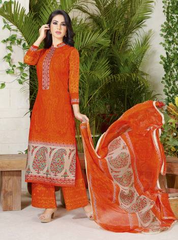 Shine Bright With This Orange Colored Dress Material And Make This Into A Plazzo Suit For Best Result. This Dress Material Is Fabricated On Cotton Which Is Durable And Easy To Care For.