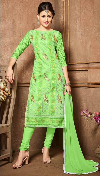 Beauty At Its Best Reflecting Through This Lovely Garment. This Lovely Neon Green Colored Beautiful Glass  Cotton Fabricated Salwar Kameez Is The Popular Choice Garment Of This Fashion Season.Get Your Hands On It Now. 