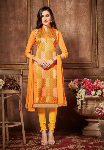 This Summer Go Casual With Cotton Fabricated Dress Material. Get This Orange Colored Dress Material Stitched Into A Suit As Per Your Desired Fit And Comfort. Buy This Casual Suit Now.