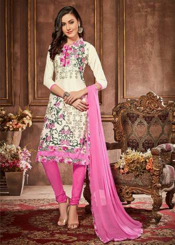 Light Colors Keep You Cool Even In This Hot Summer. So Grab This Pink Colored White Colored Suit Paired With Pink Colored Bottom And Dupatta. This Dress Material Is Fabricated On Cotton And Chiffon Dupatta. Grab This Pretty Suit Now.