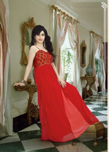 Get Ready For The Next Party At Your Place With This Pretty And Attractive Red Colored Gown Fabricated On Georgette. This Trendy Gown Will Make You Earn Lots Of Compliments At the Next Party You Attend Wearing This Gown.