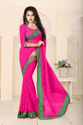 Shine Bright Wearing This Attractive Fuschia Pink Colored Saree Paired With Fuschia Pink Colored Blouse. This Saree And Blouse Are Fabricated On Georgette Beautified With Thread Embroidery All Over. Buy This Saree Before The Stock Ends.