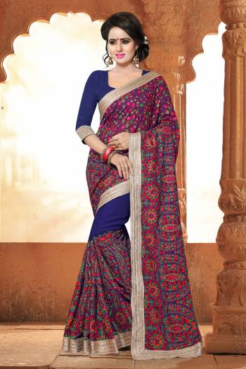 This Navy Blue Colored  Georgette Silk  Saree Is Exclusivity For A Women Wishes To Look Unique And Eyeful In Each Party She Attends! It Sets The Memorable Look And Is Designed Just For You. Paired With Navy Blue Colored Dupion Blouse. Grab Now!